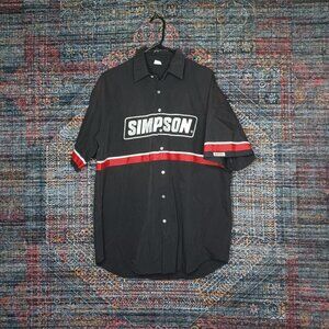 Vintage  Simpson mens black white red sewn Racing button shirt L